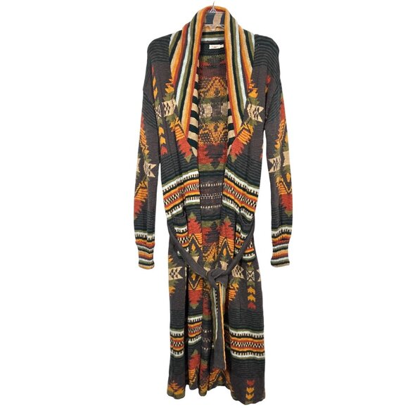 Faherty Paloma Duster Womens Medium Gray Western Aztec B Yellowtail Cardigan - Picture 1 of 9